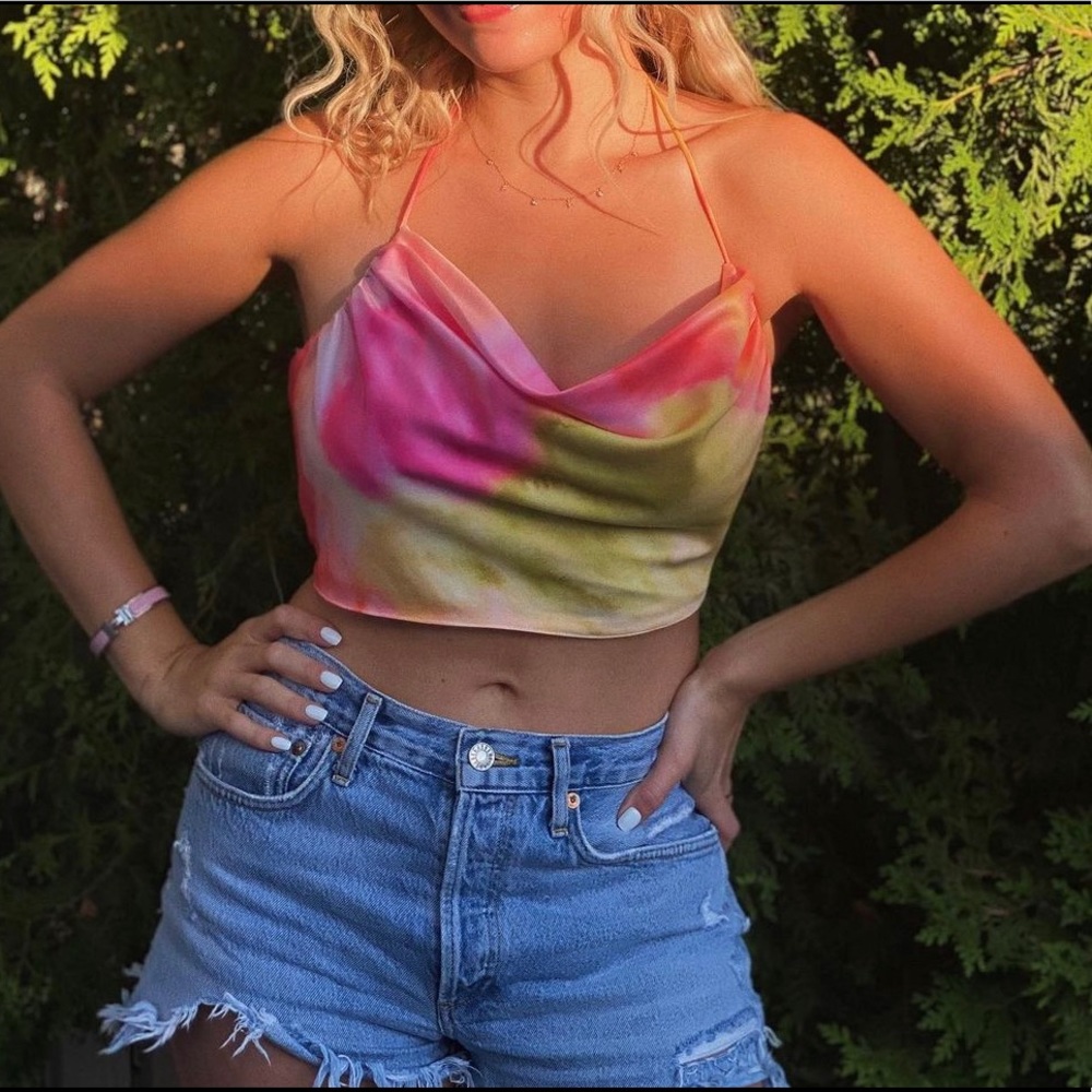 Dynamite satin open back, tie-dye top